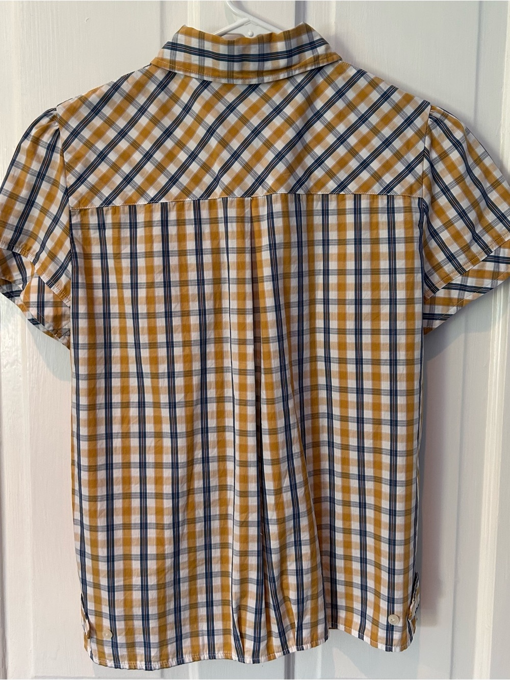 Fred Perry Yellow and Navy Plaid Peter Pan Collar Shirt UK12 - from England - Picture 2 of 7